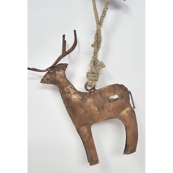 None Other - Handmade Rustic Metal Reindeer Bell Ornament Wall Hanging India Welded 5.5"